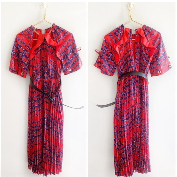 Self-Portrait Organic Print Midi Dress Pleated - Picture 2 of 8